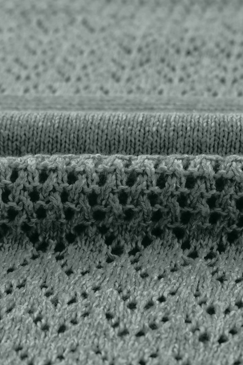 Mist Green Eyelet Pattern Detail V Neck Drop Shoulder Sweater