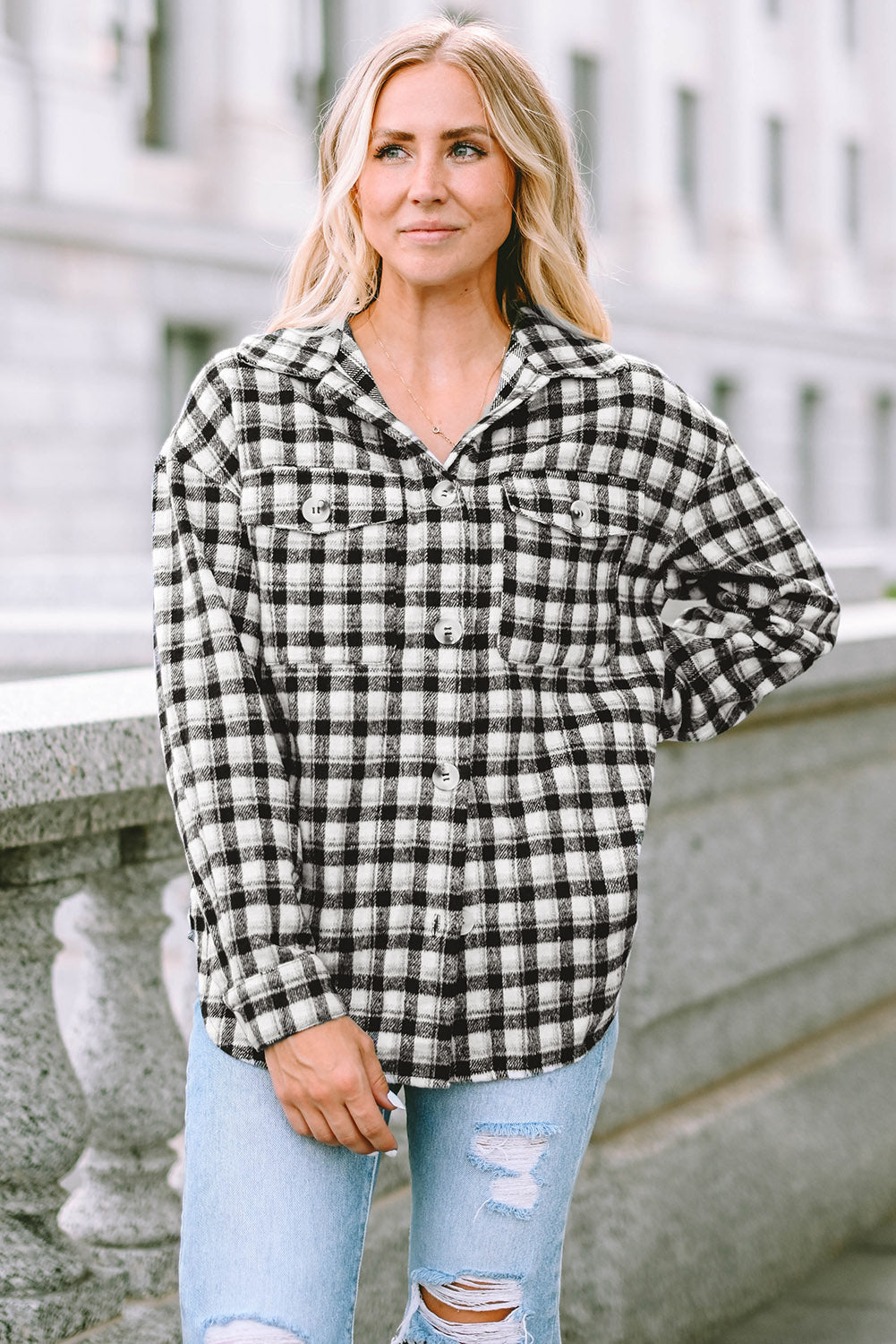 Shacket for Women Plaid Chest-Pocket Detail Tunic