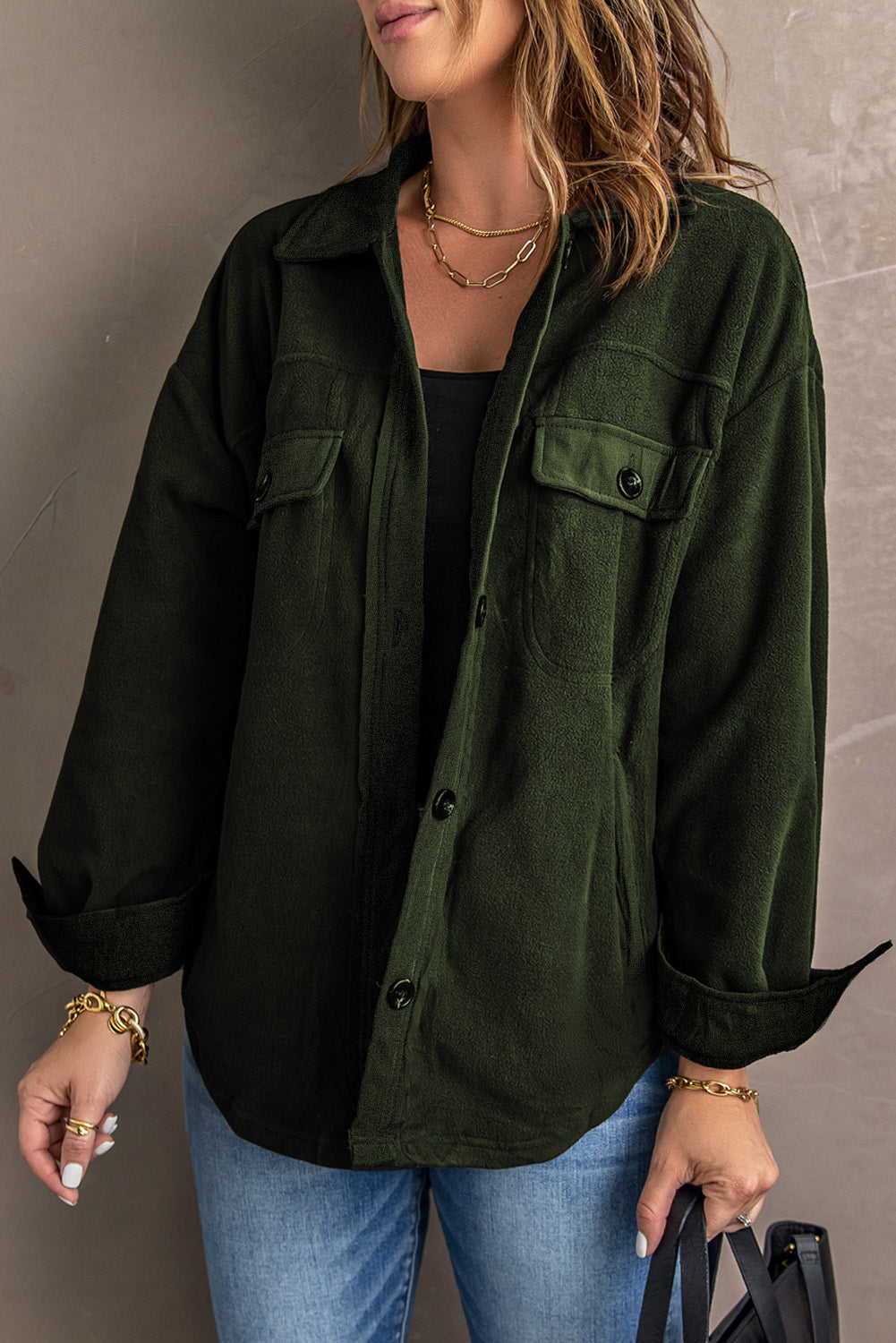 Shirt Jacket for Women Collar Button-Front