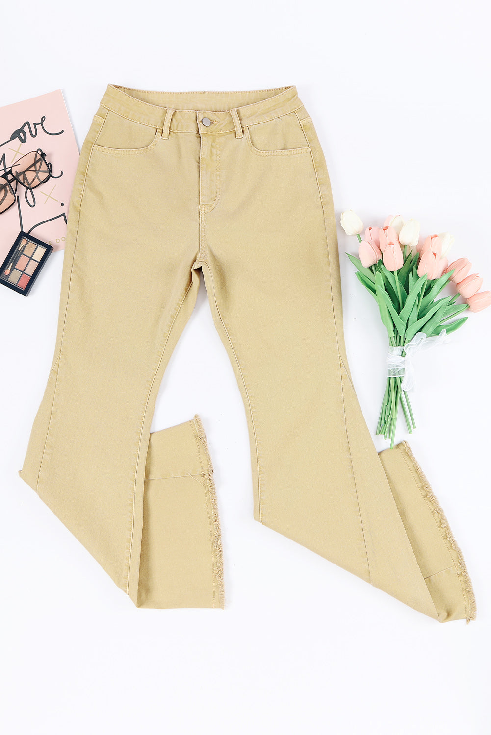 Women's Jeans Featuring Raw Edge Mid Waist Flared
