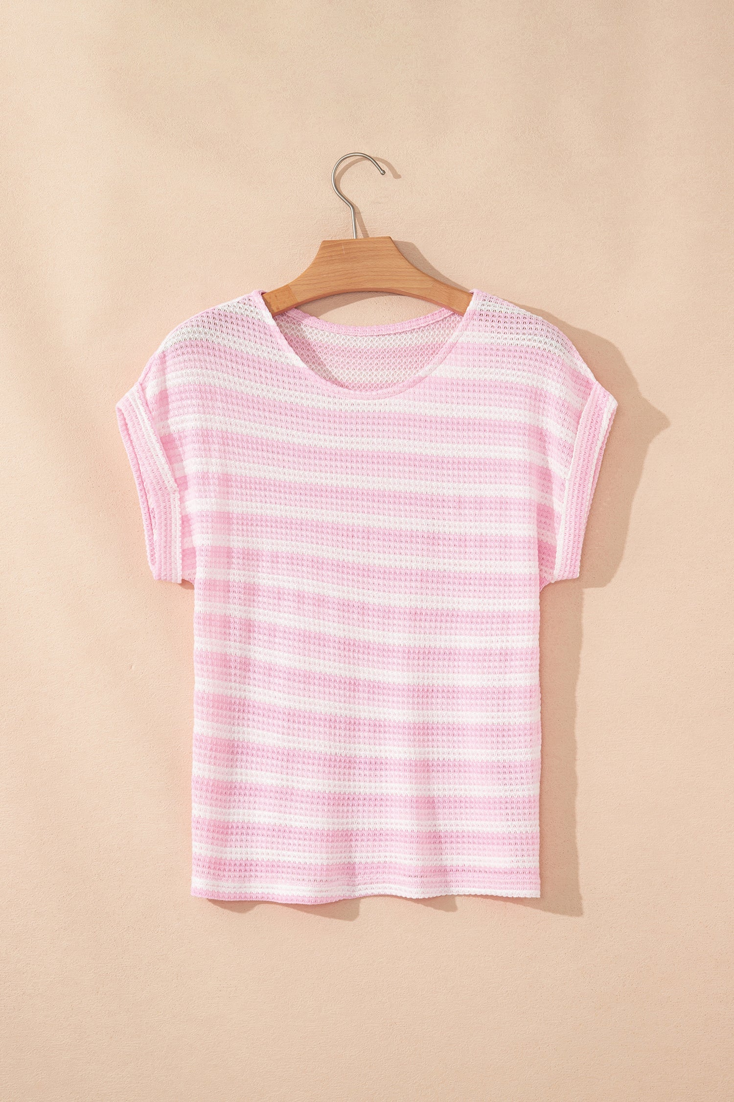 Summer Print Pink Striped Waffle Knit T Shirt