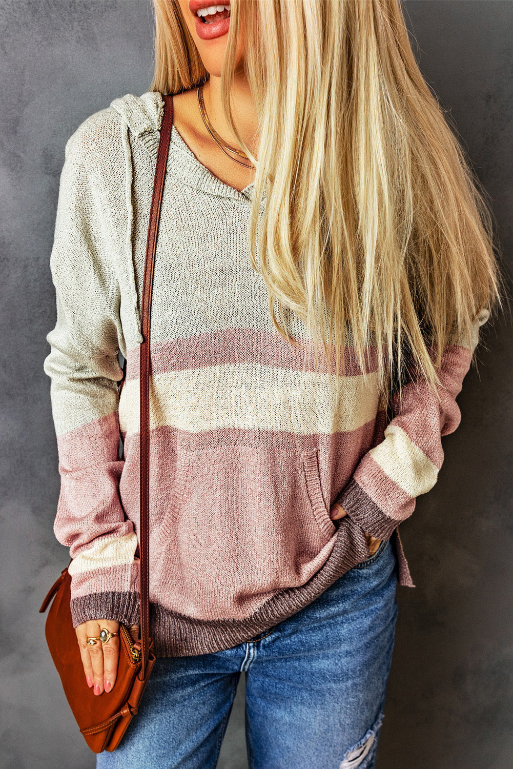 Women's Hooded Sweater Featuring Knitted Kangaroo