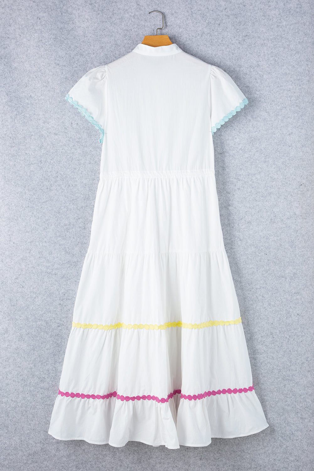 White Colorblock Rickrack Trim Long Dress