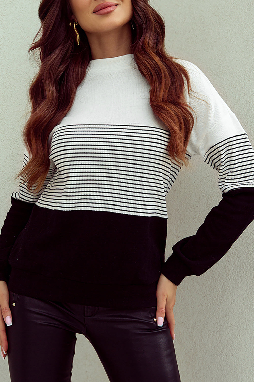 Women's Color-Block Striped Contrast Knit Top