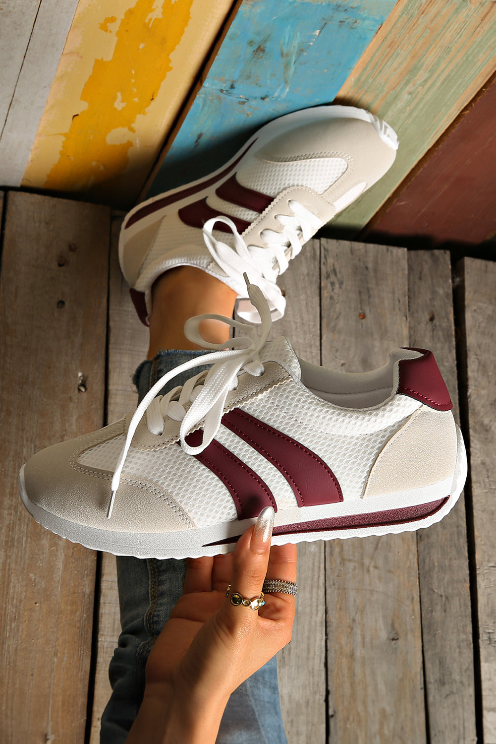 Colorblock Patchwork Breathable Lace-up Sneakers Style