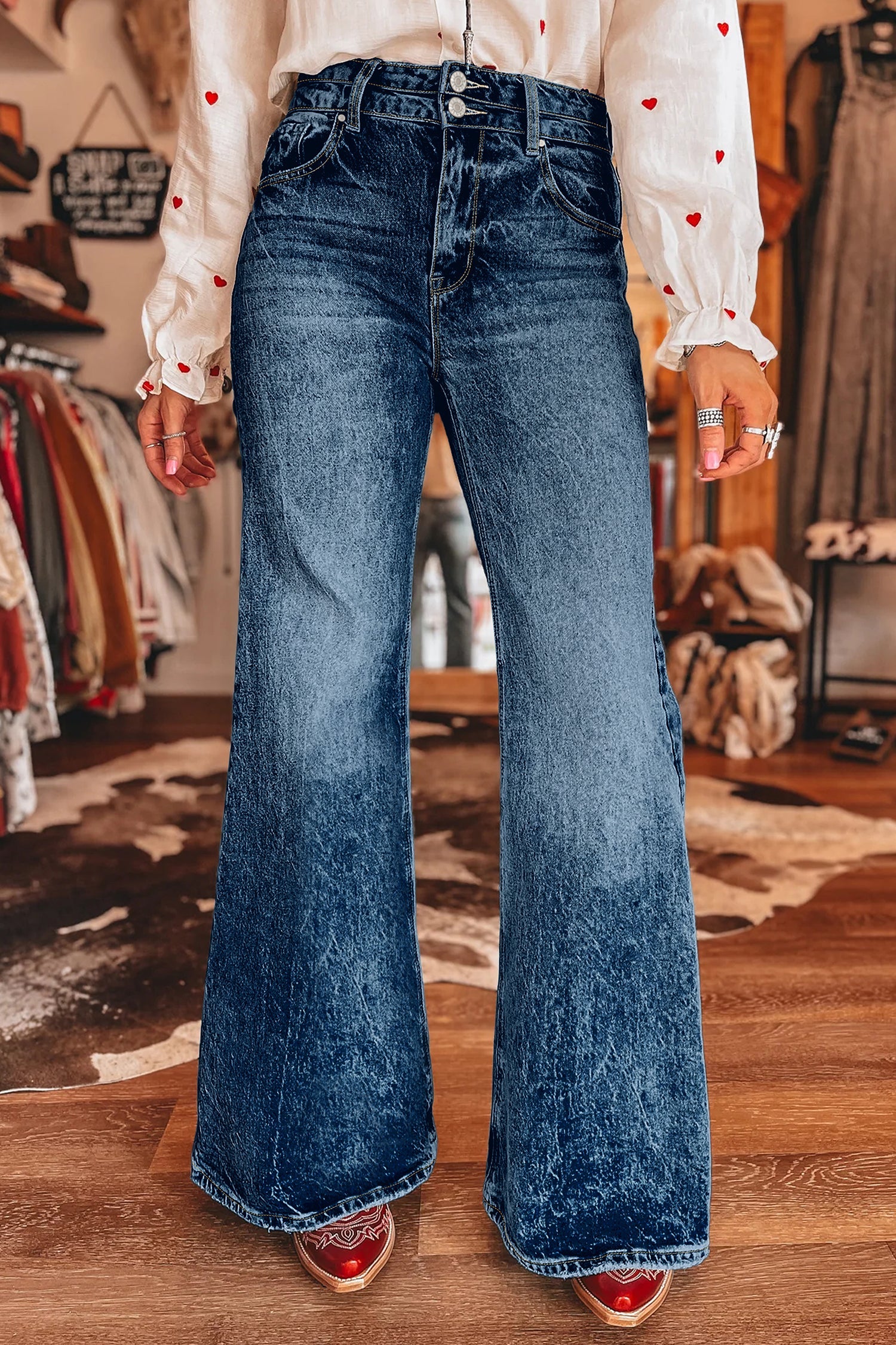 Acid Sail Blue Wash Pocket Detail Flare Jeans