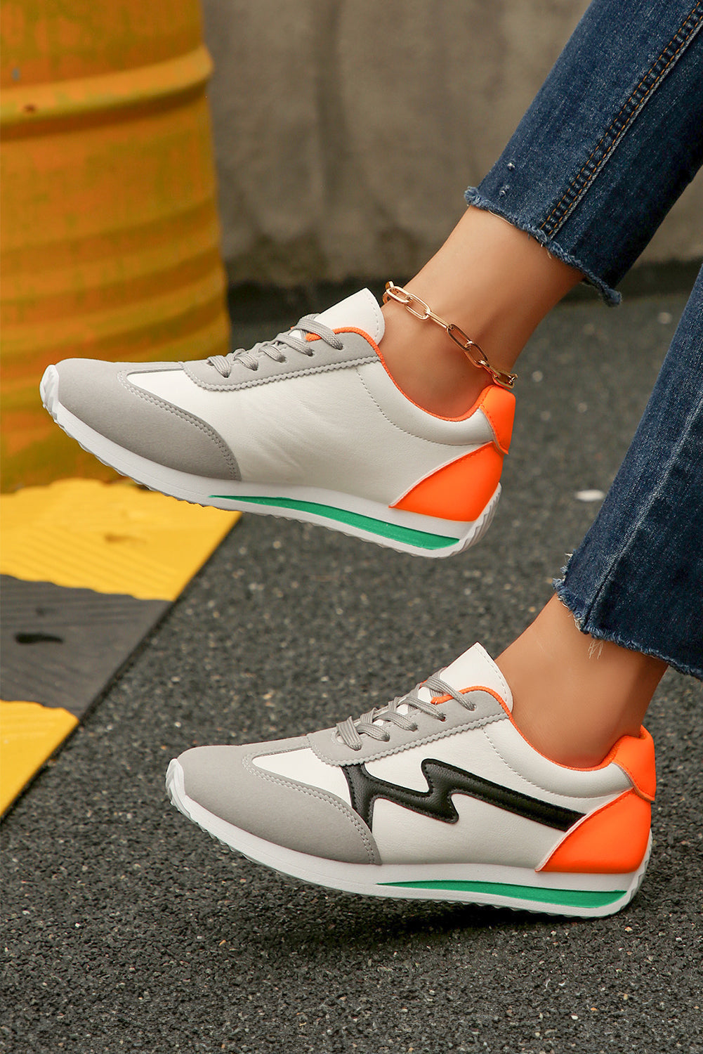 Leather Colorblock PU Colorblock Patchwork Lace Up Sneakers