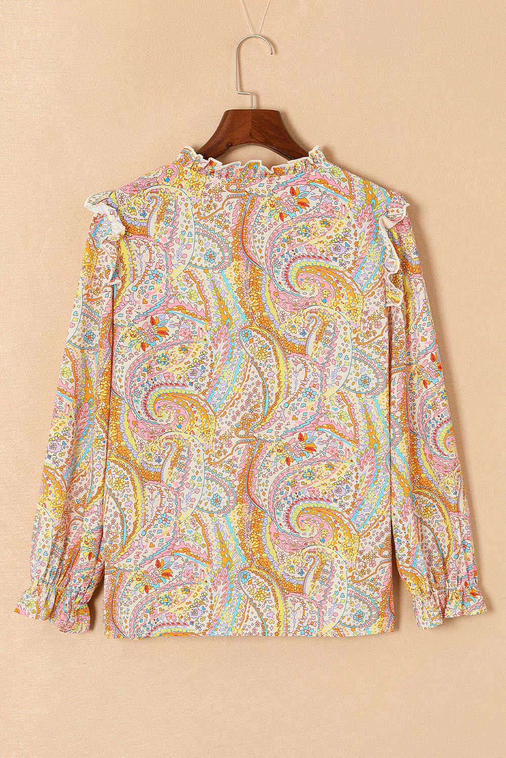 Women's Shirt Featuring Paisley Print Ruffle-Trimmed Trim Bohemian