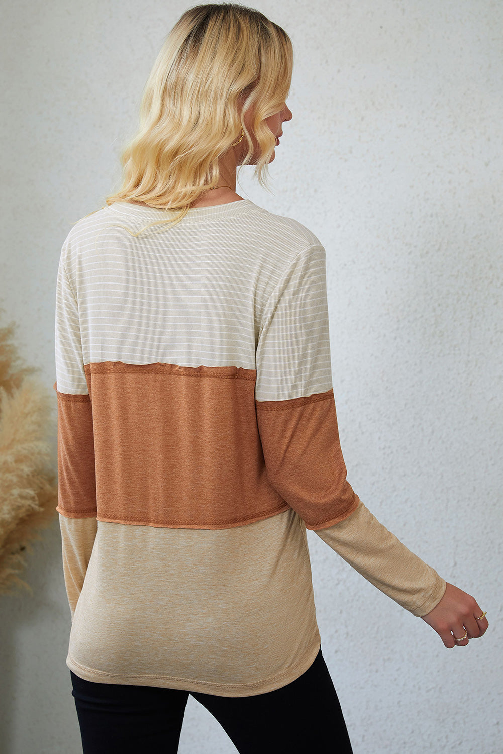 Henley Top for Women Striped Color-Block