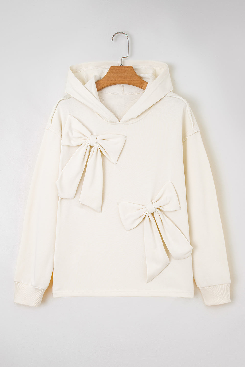 Solid Detail Cute Bow Loose Hoodie