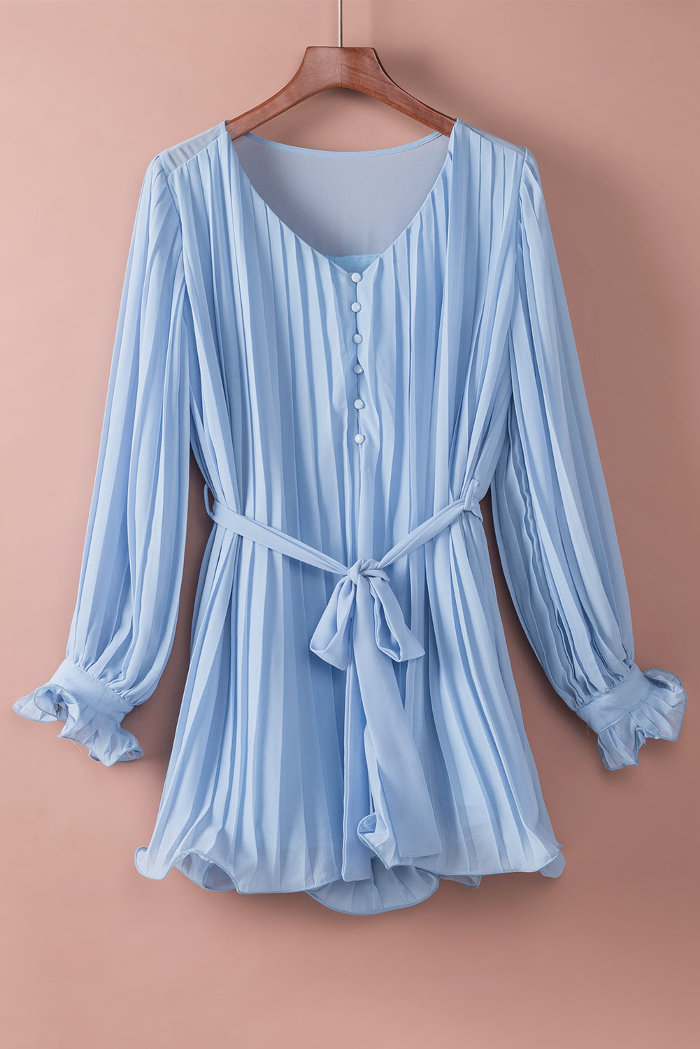 Romper for Women Buttons Pleat-Detail Ruffle-Trimmed Tie Waist