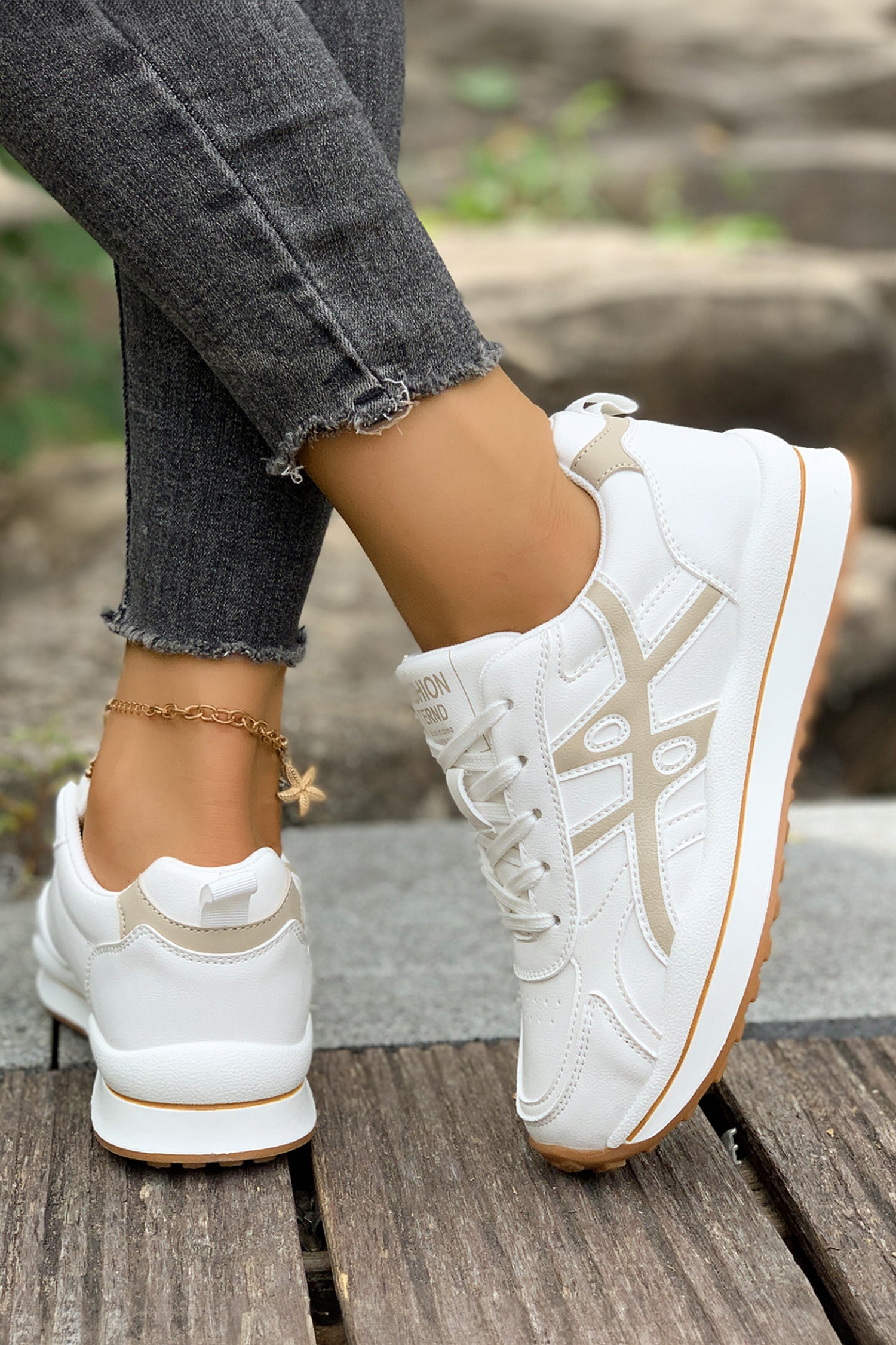 Playful Contrast Color Detail Lace Up Womens Sneakers