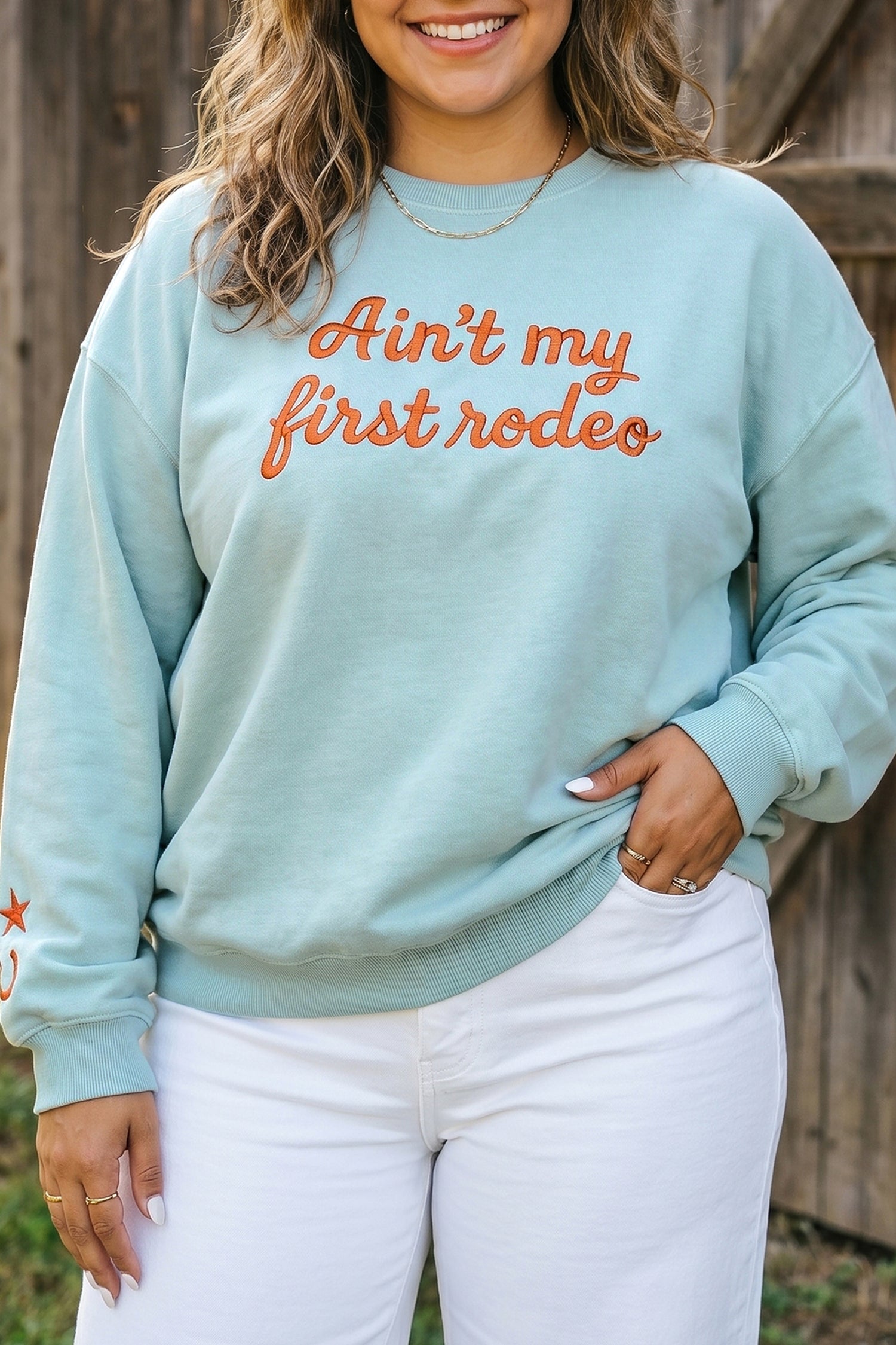 Haze Blue Letter Print Round-Neck Easy-Fit Fit Plus Size Sweatshirt
