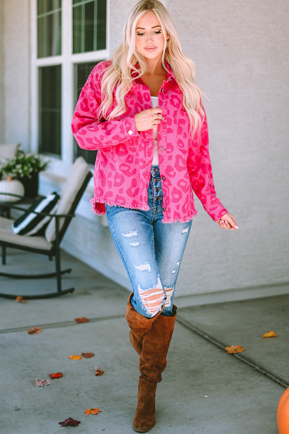 Women's Button Cuffs Raw-Edge Jacket