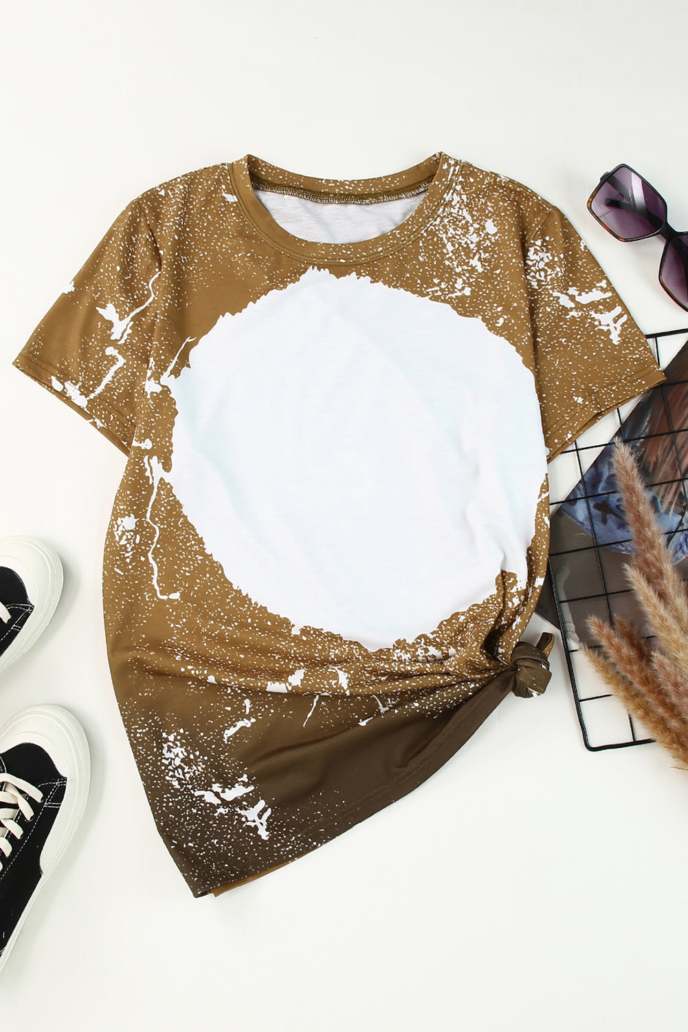 Top for Women Bleached Blank Crew Neck