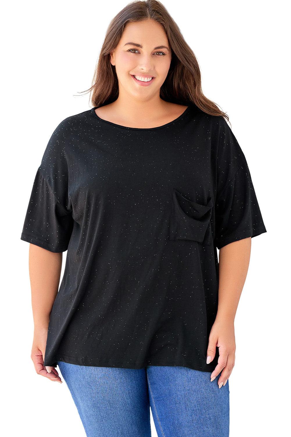 Women's T-shirt with Plus Size Pocket-Detail Splatter Allover