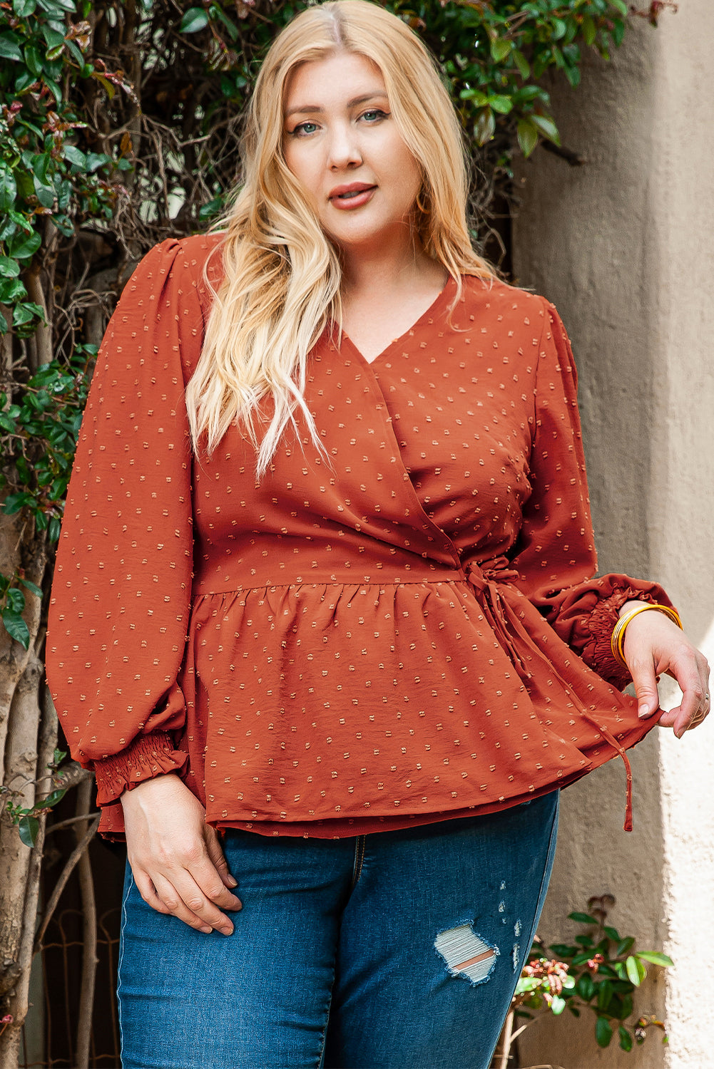 Blouse for Women Plus Size V Neck Wrap Tie Side