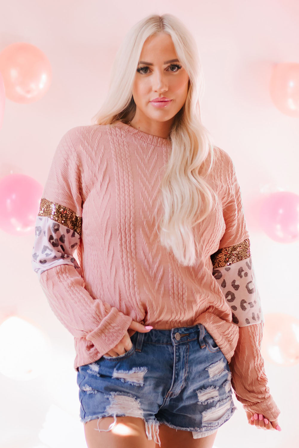Women's Knit Top Featuring Splicing Sleeves Textured