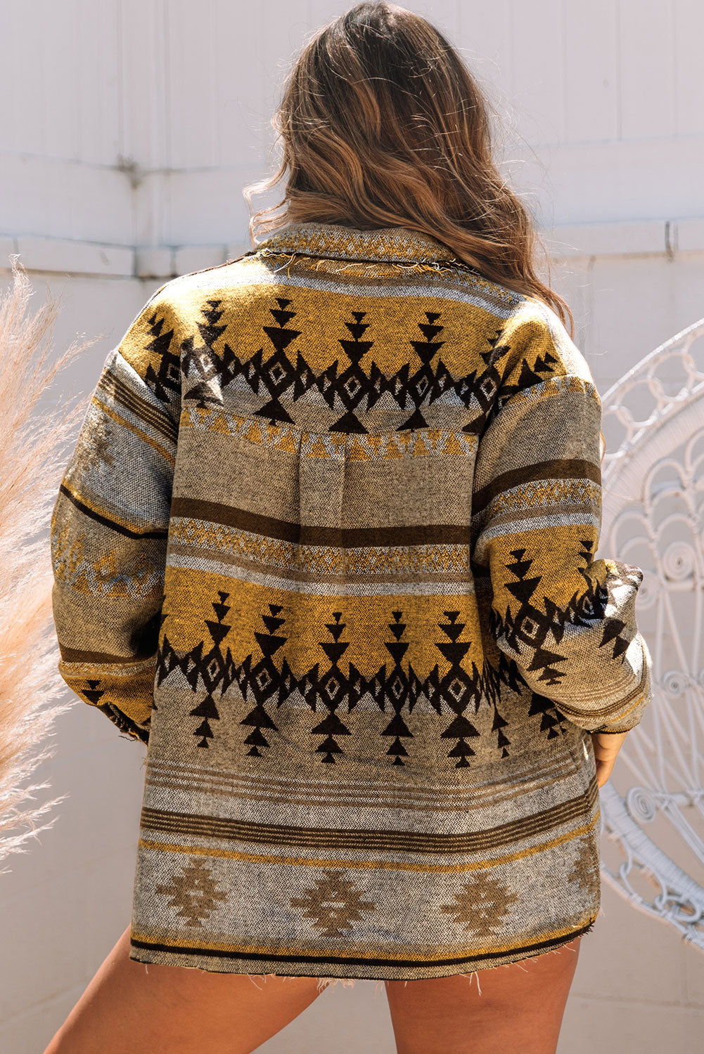 Women's Shacket Featuring Western Aztec-Pattern Jacket