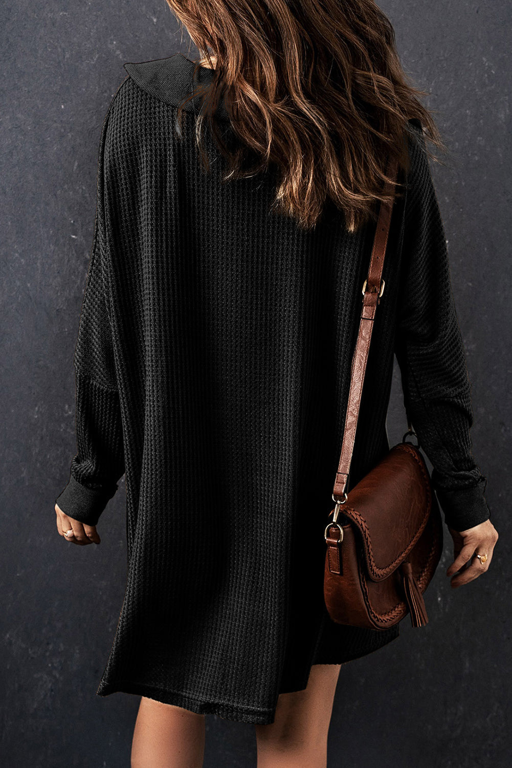 Women's Top Featuring Waffle Knitted Button-Front Long-Sleeve
