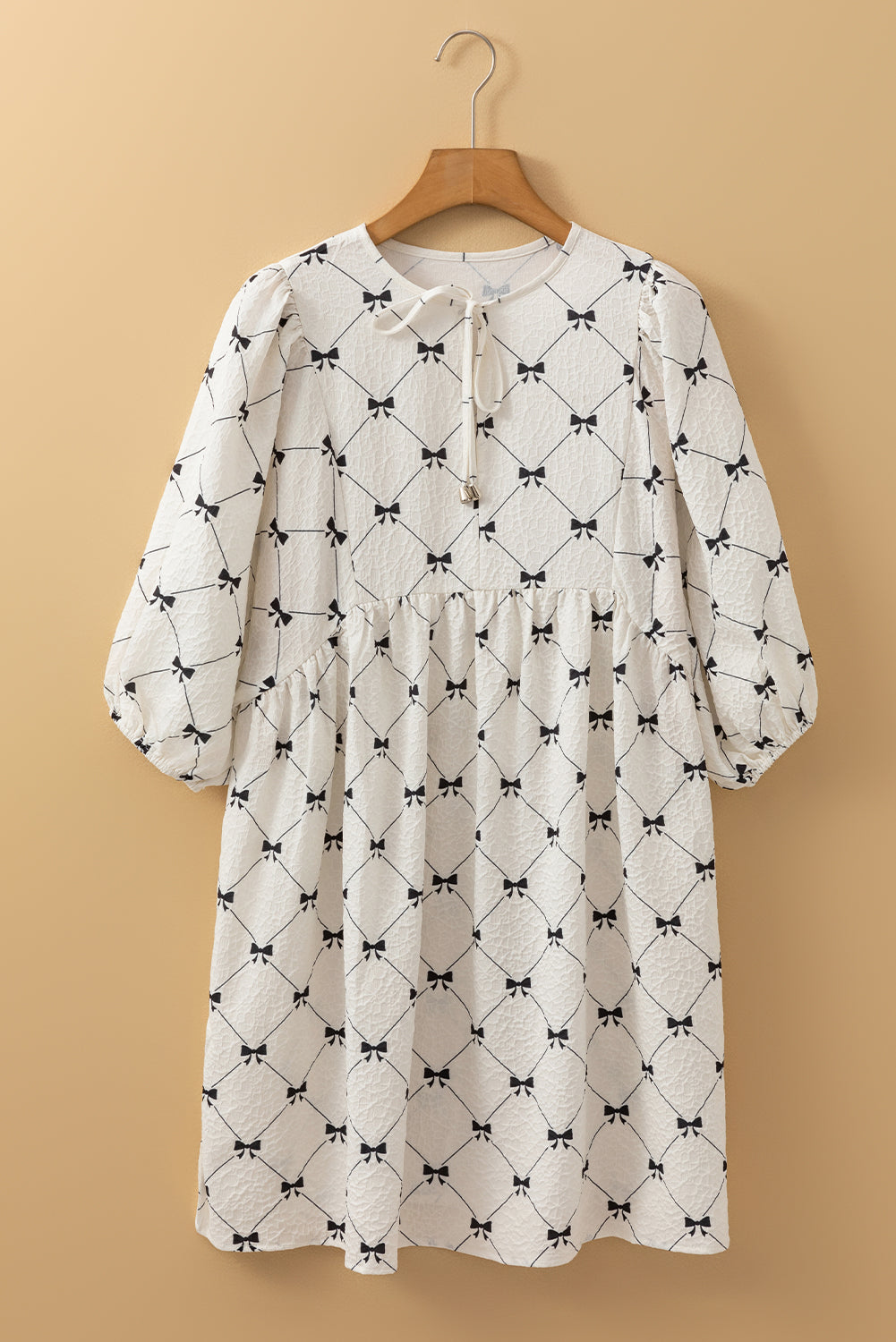 Bowtie Puff Half Sleeve Loose Mini Dress