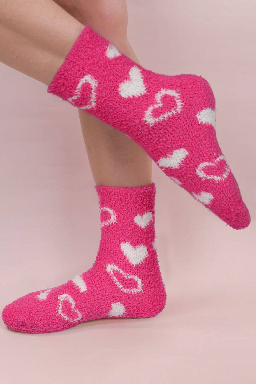 Heart Shape Print Coral Fleece Thick Crew Socks