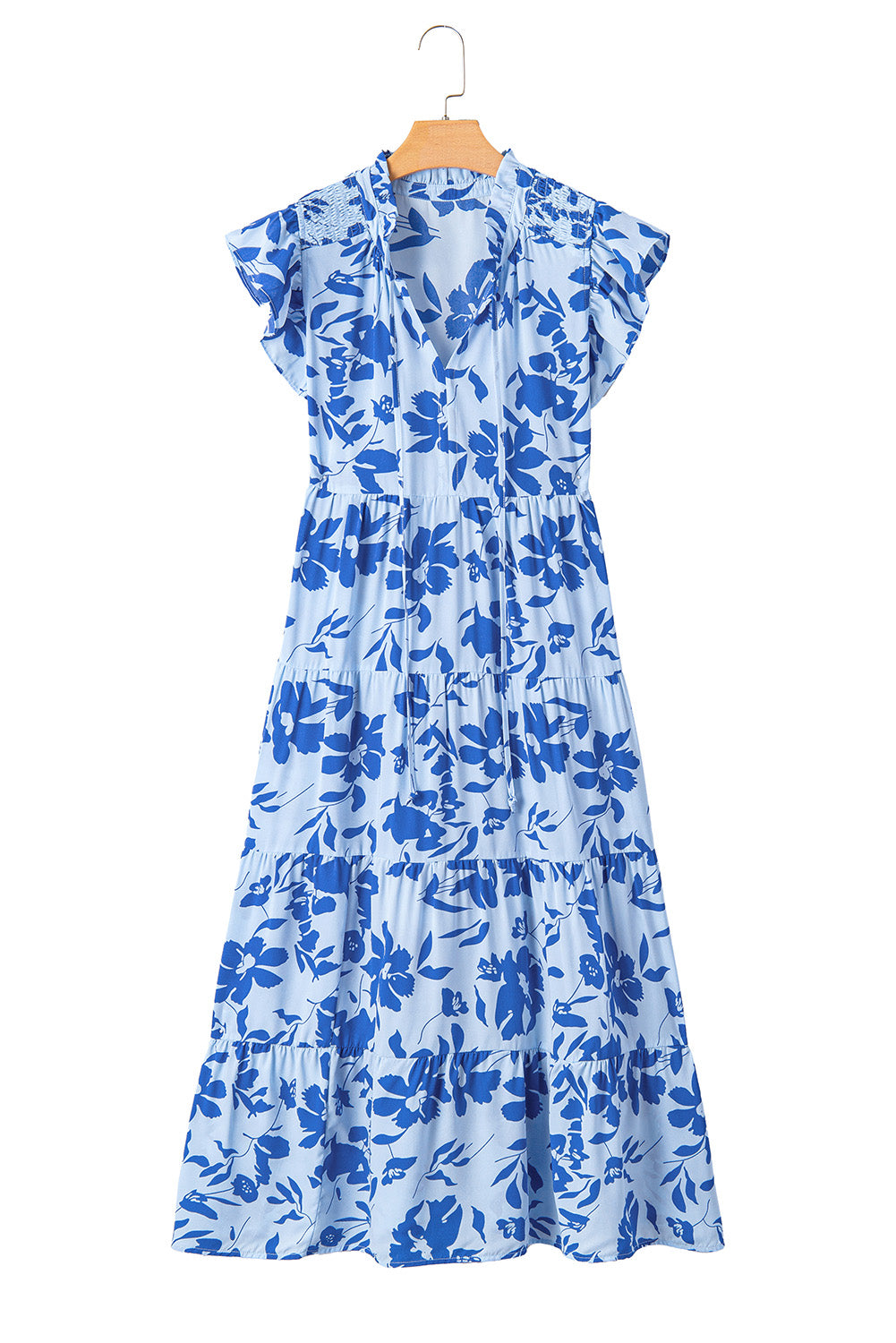 Maxi Dress: Floral-Print Pattern Flutter-Sleeve