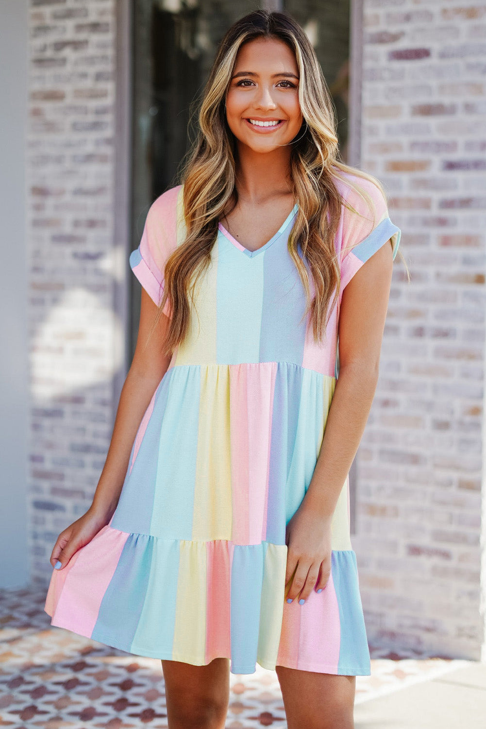 Women's Mini Dress with Striped Layered