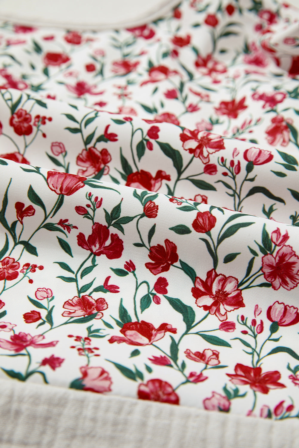 Patchwork Floral-Print Gauze Henley Button 3/4 Sleeve Blouse