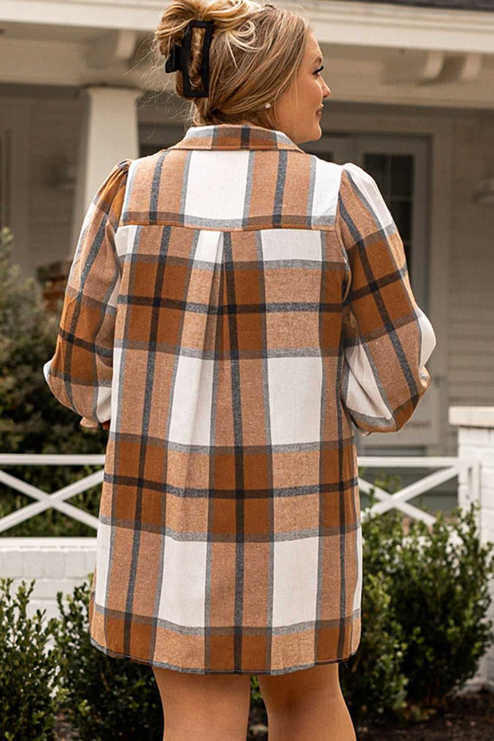 Women's Plus Size Plaid Flounce Shirt Dress