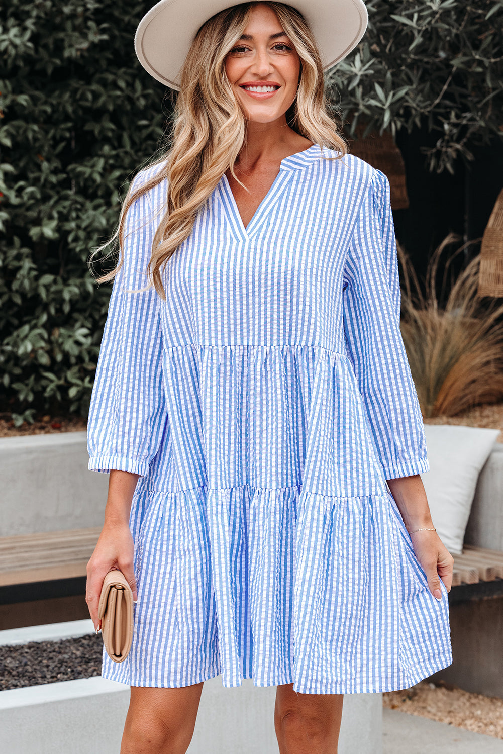 Tiered Bracelet Sleeve Shift Dress Featuring Pockets
