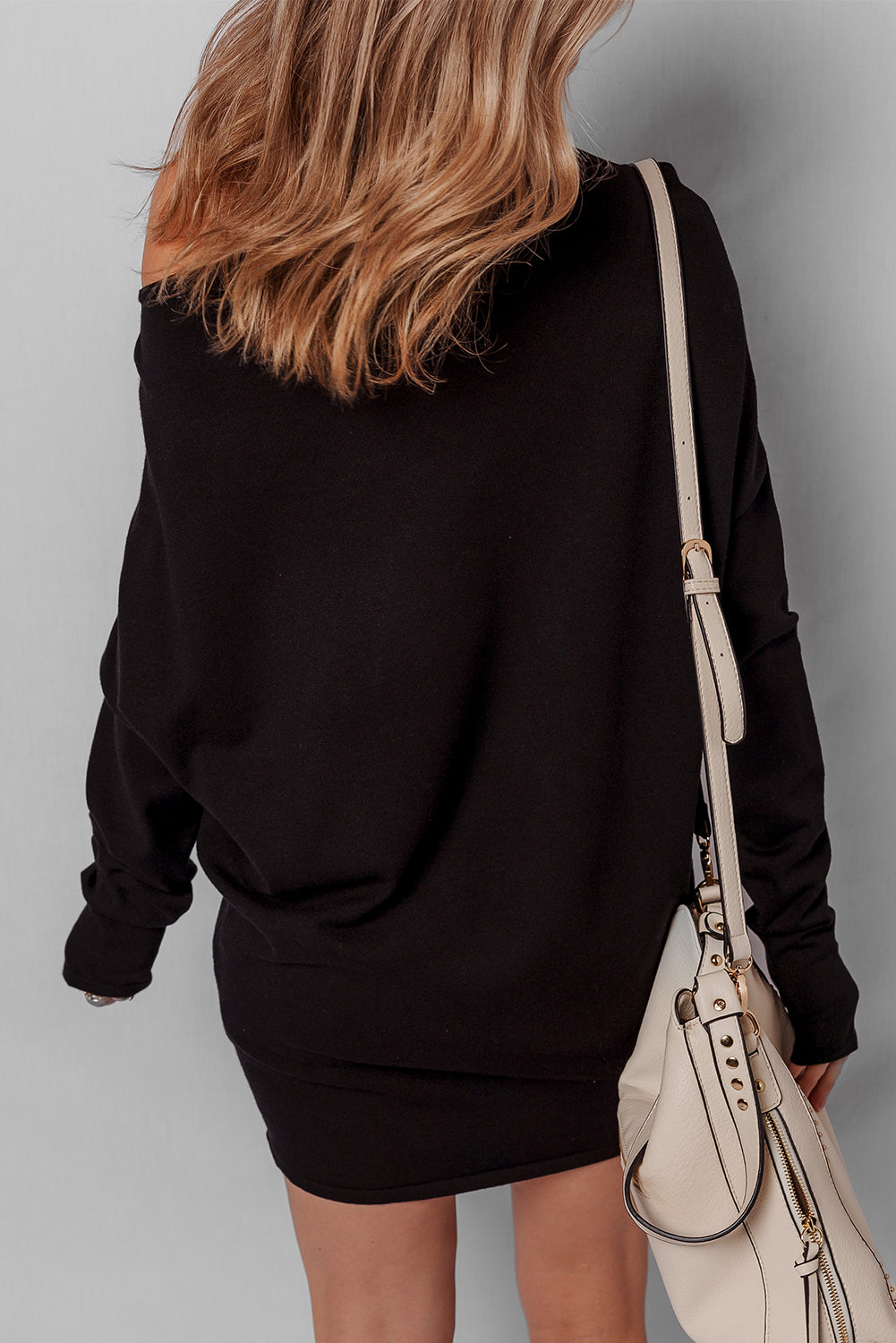 Asymmetric Sleeve Neck Batwing Shift Mini Knit Top Dress