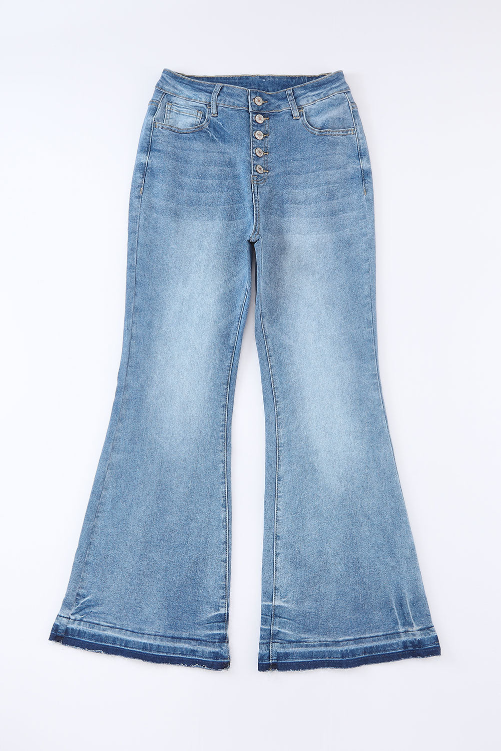 Women's High-Rise Button-Front Distressed Flared Jeans