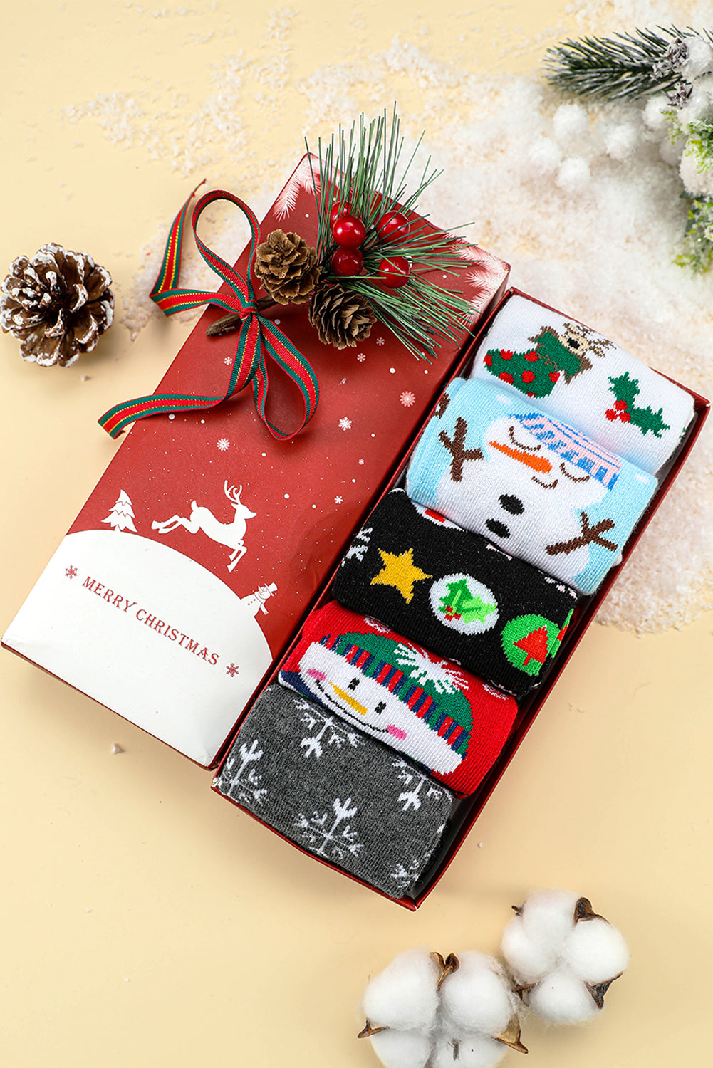 Cartoon Pattern Christmas Pattern 5 Pairs/Set Socks Set with Box
