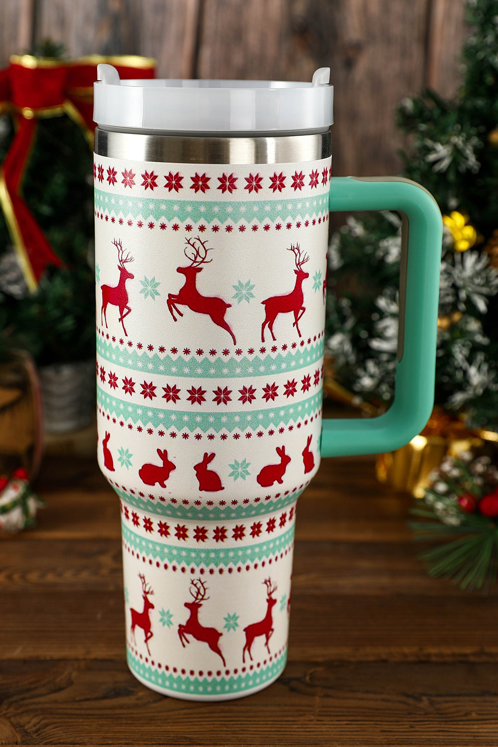 Christmas Print Handled Stainless Steel Tumblers 40oz
