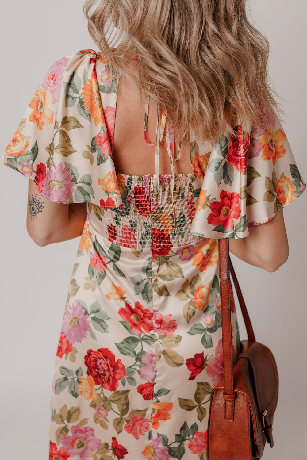 Vintage Floral V Neck Tie Back Long Slit Dress