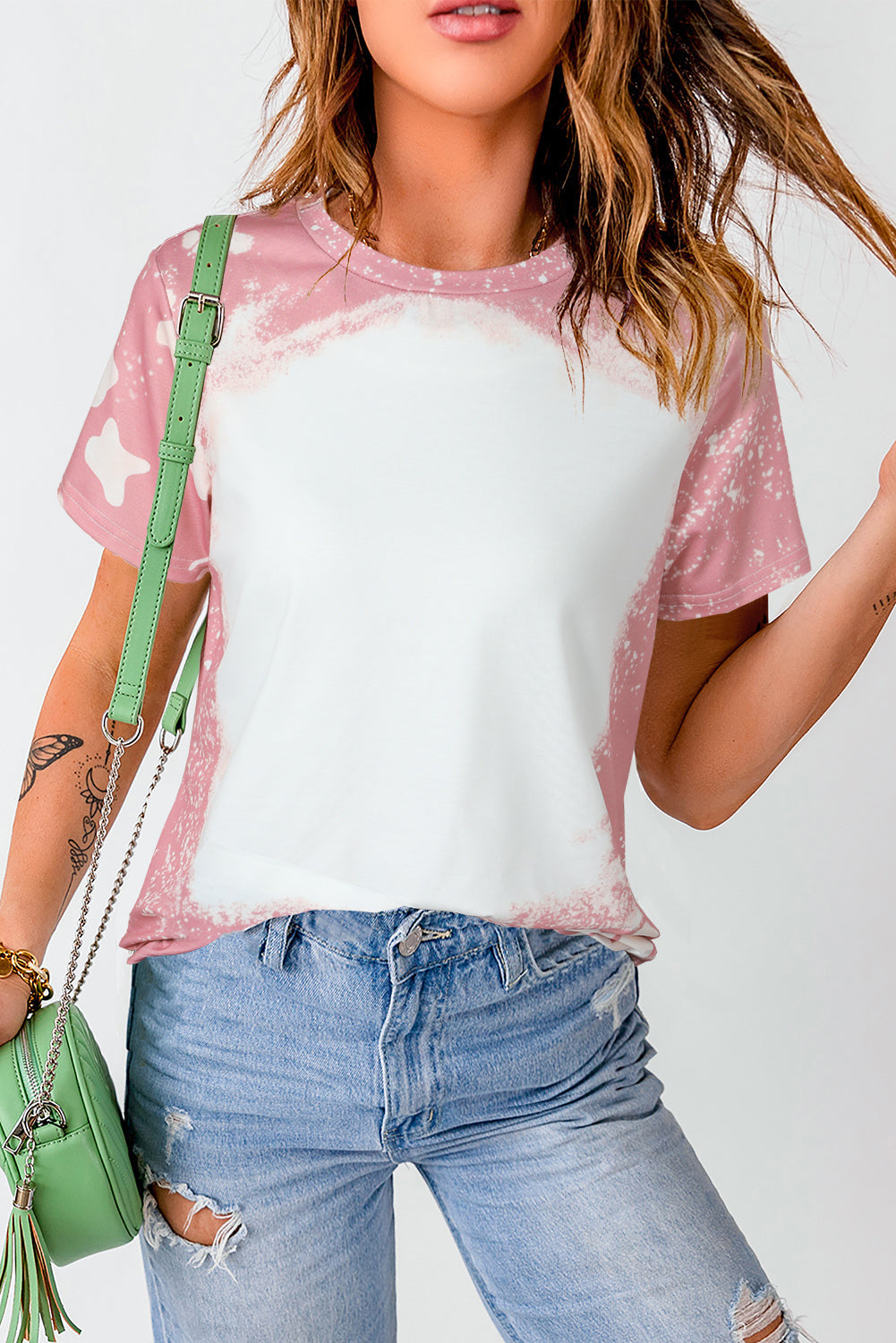 Women's T Shirt with Bleached Short-Sleeve