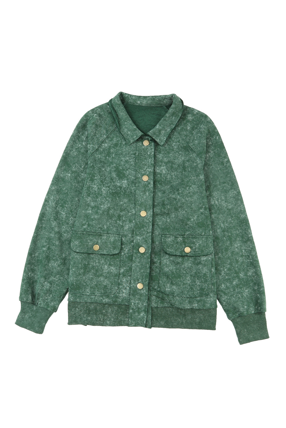 Women's Shacket Featuring Flap Pocket Button Green Vintage Washed