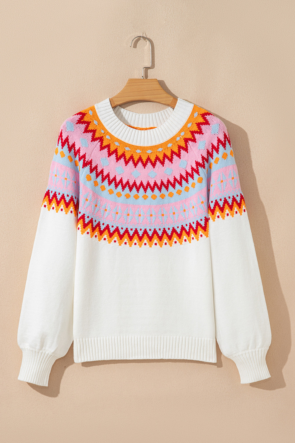 Colorblock Ethnic Geometric Print Drop-Shoulder Knit Top