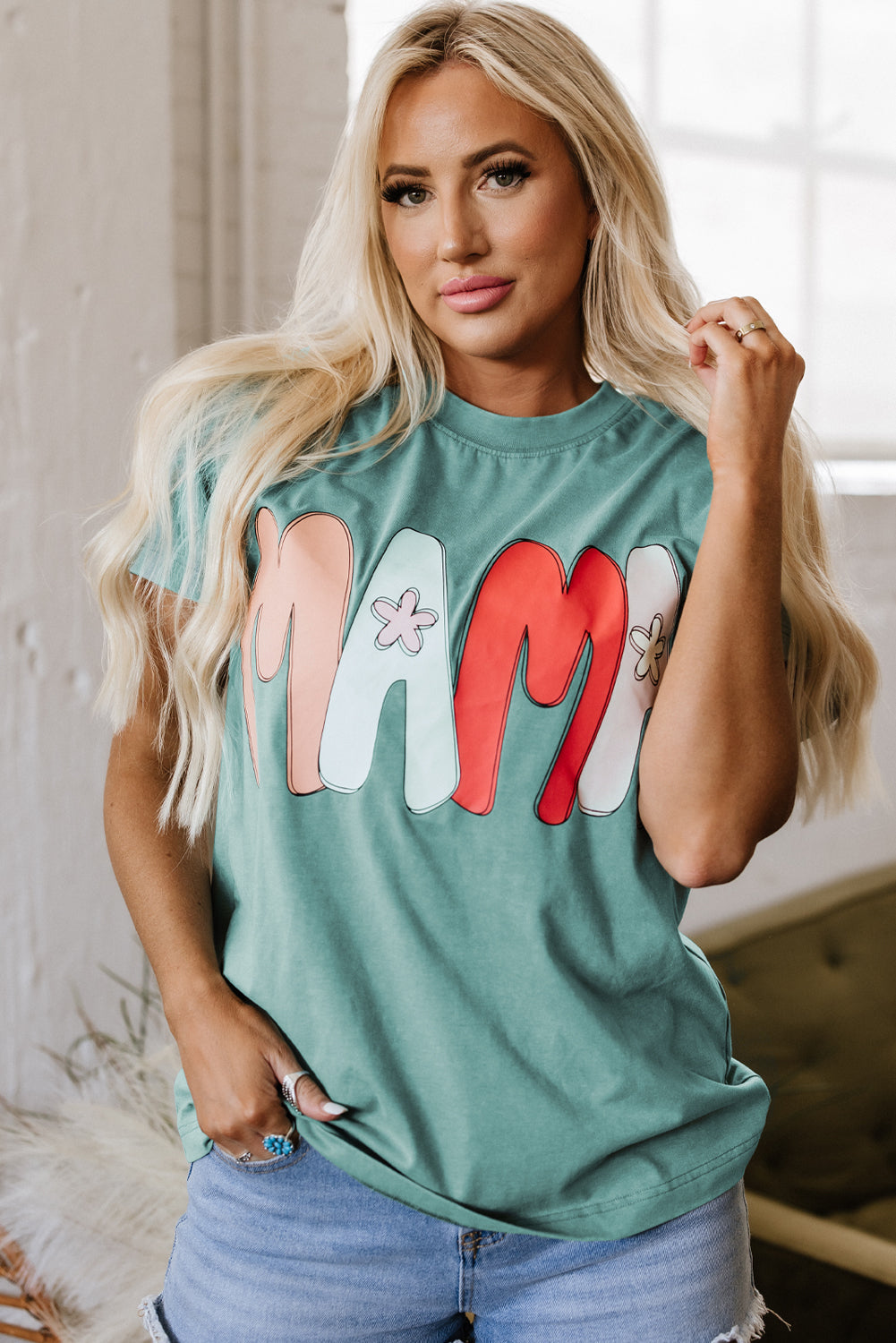 MAMA Printed Mineral Wash Crewneck T Shirt