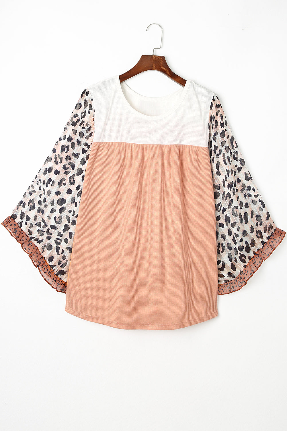 Top for Women Plus Ruffle-Trimmed Leopard-Print Waffled