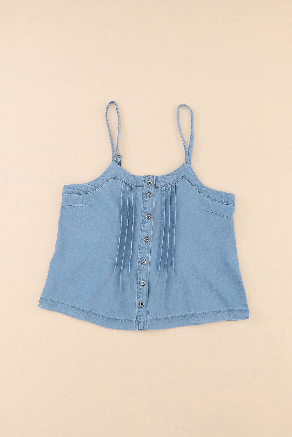 Women's Tank Top Featuring Buttons Denim Pleat-Detail