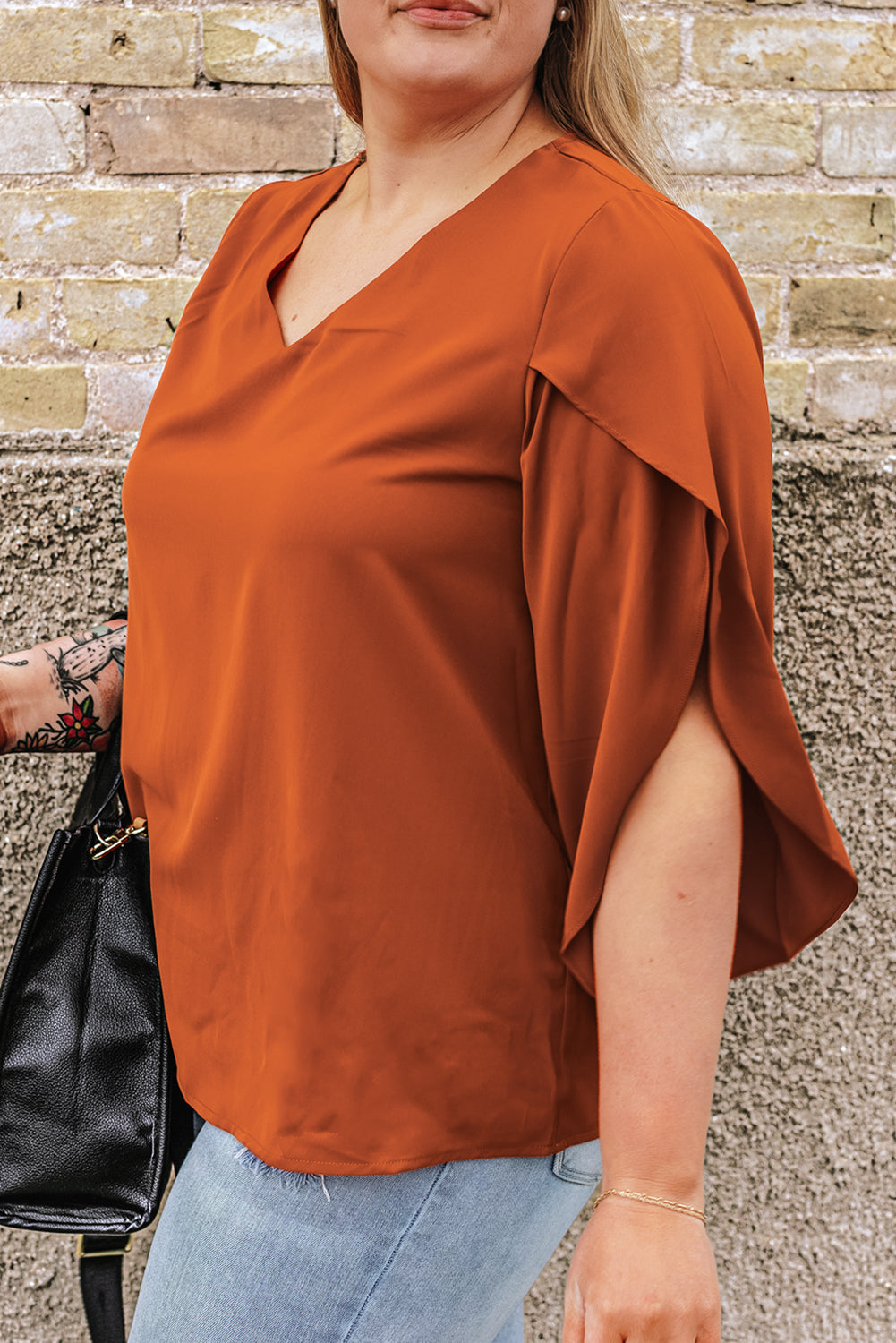 Women's Blouse Featuring Solid Ruffle-Trimmed Sleeve Plus Size