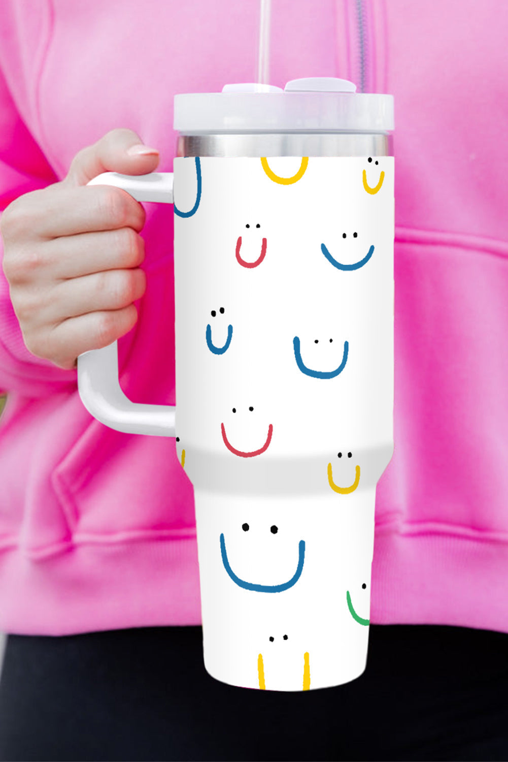 Smiling Handle Face Print Vacuum Cup 40oz