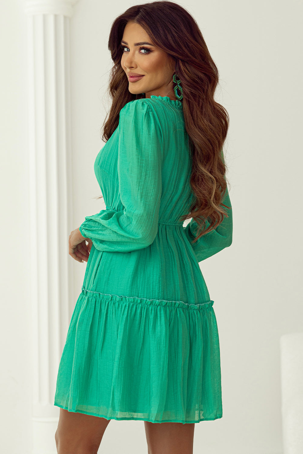 Women's Shift Frill-Trimmed Drawcord Mini Dress