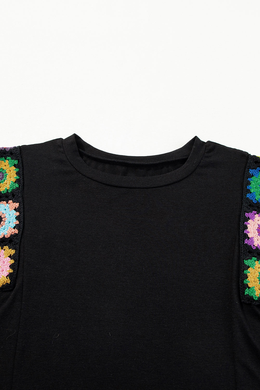 Floral Crochet Patched Sleeve Crew Neck Casual Tank Top