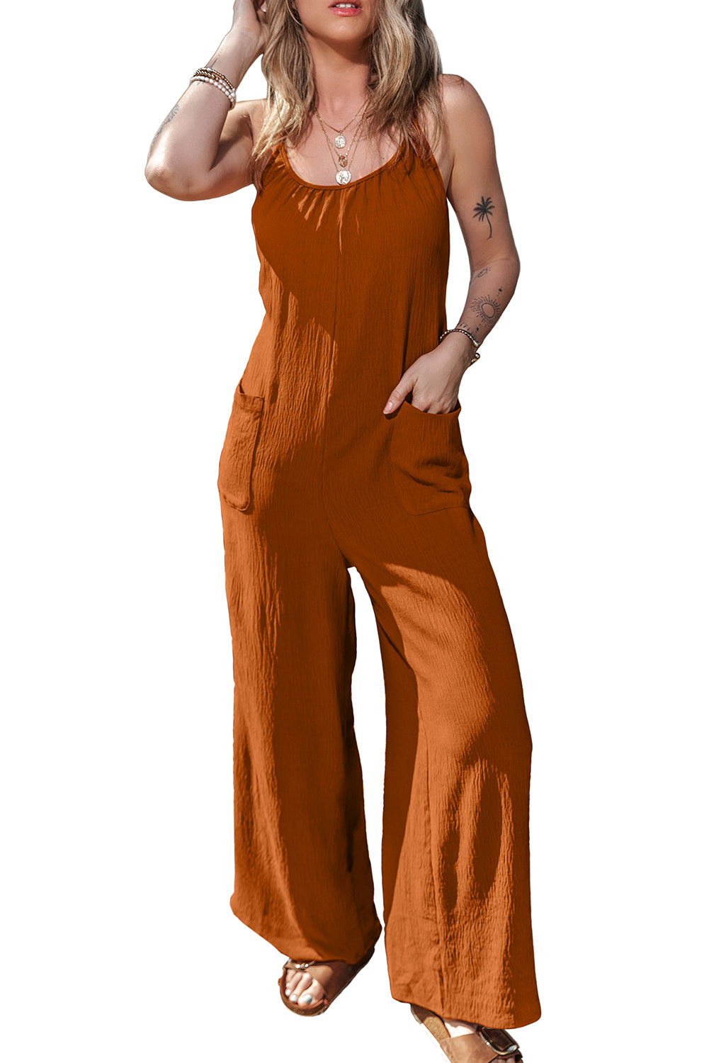 Women's Leg Jumpsuit Featuring Spaghetti Straps Wide