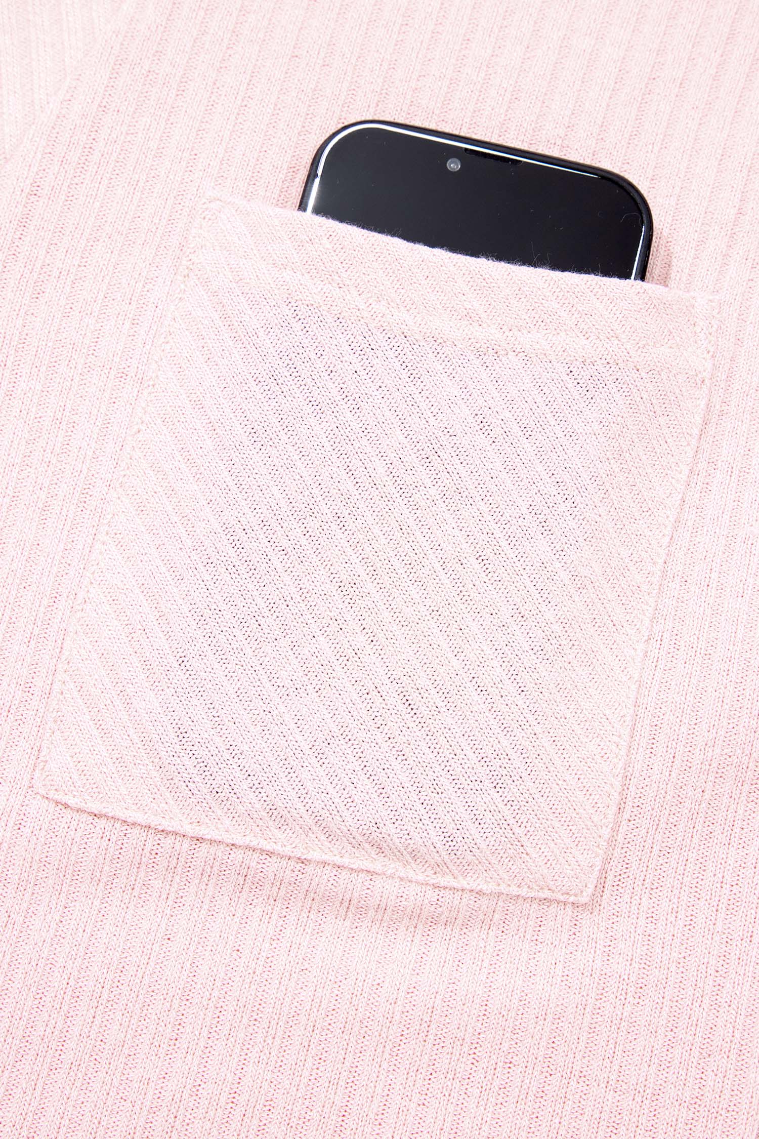 Rib-Knit Collared V-Neck Tee in Light Pink