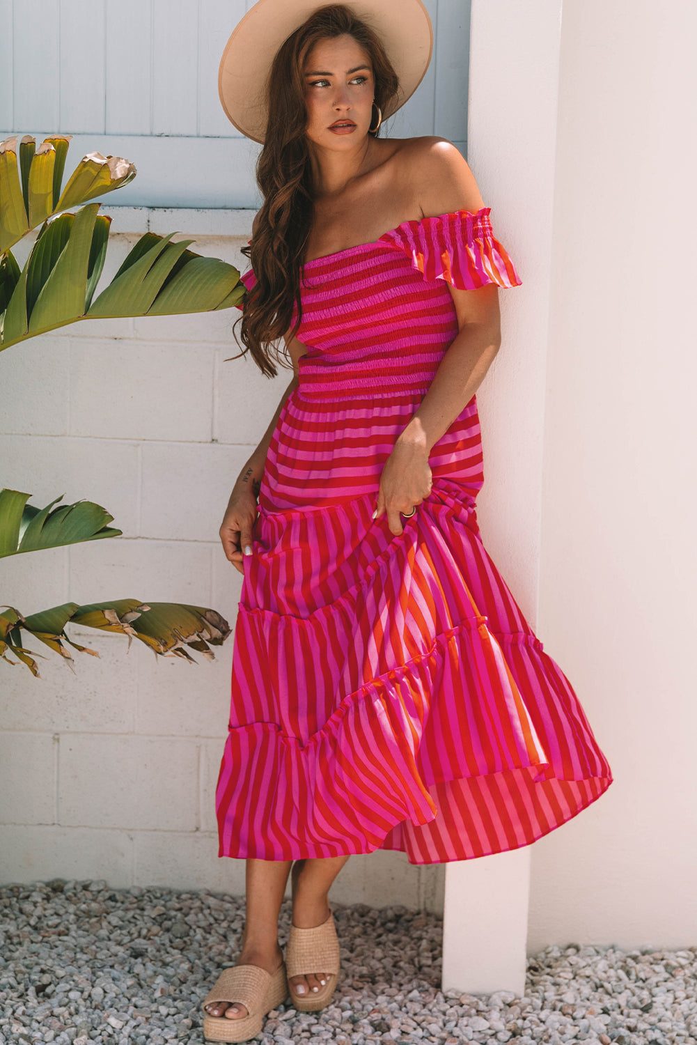 Sleeve Smocked Flutter Smocked Bodice Tiered Maxi Dress