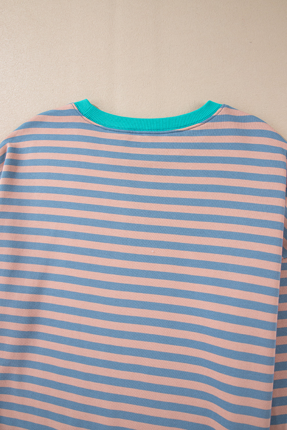 Rib-Knit Striped Contrast Trim Crossed Stitch Drop-Shoulder Sweatshirt
